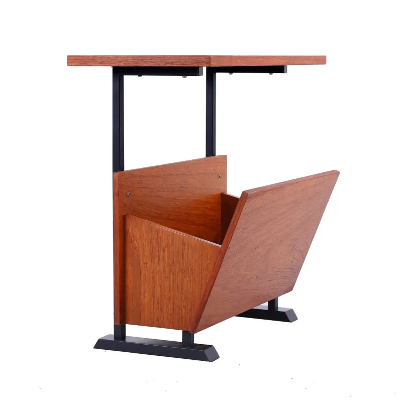 New Pamono Teak and Black Magazine Rack by Cees Braakman for Pastoe, 1950s