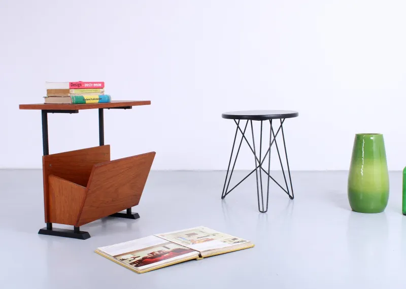 New Pamono Teak and Black Magazine Rack by Cees Braakman for Pastoe, 1950s