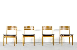 Pamono Teak and Leatherette Dining Chairs, 1960s, Set of 4> Side Chairs & Dining Chairs