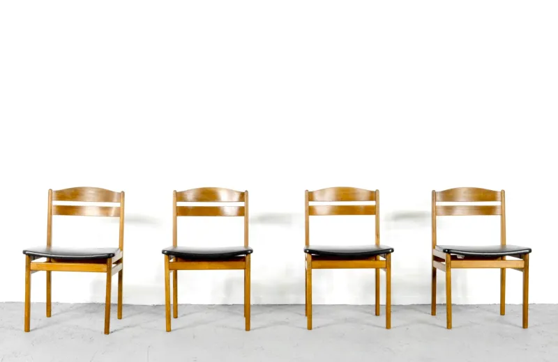 Pamono Teak and Leatherette Dining Chairs, 1960s, Set of 4> Side Chairs & Dining Chairs