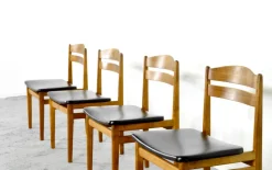 Pamono Teak and Leatherette Dining Chairs, 1960s, Set of 4> Side Chairs & Dining Chairs