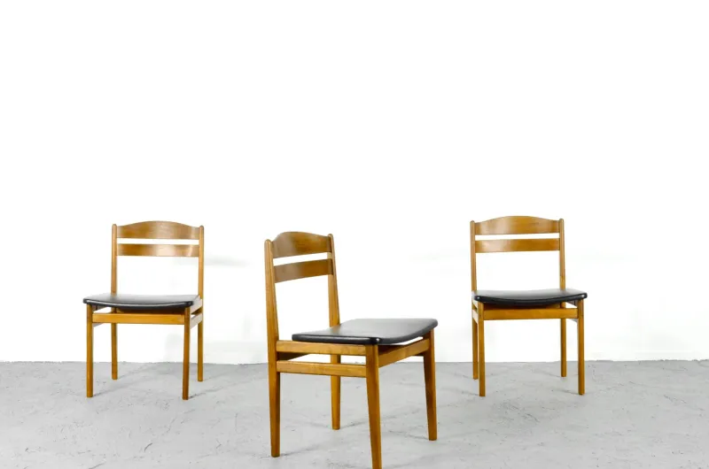 Pamono Teak and Leatherette Dining Chairs, 1960s, Set of 4> Side Chairs & Dining Chairs