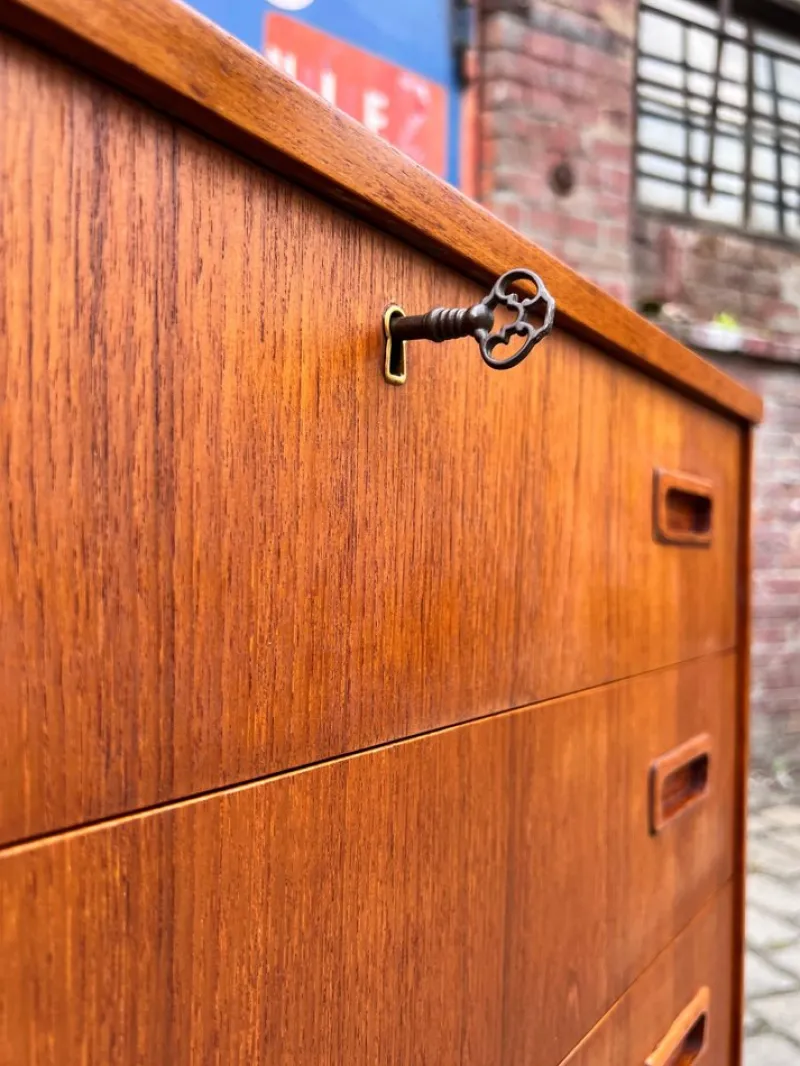 Discount Pamono Teak Chest of Drawers with Lock, Denmark