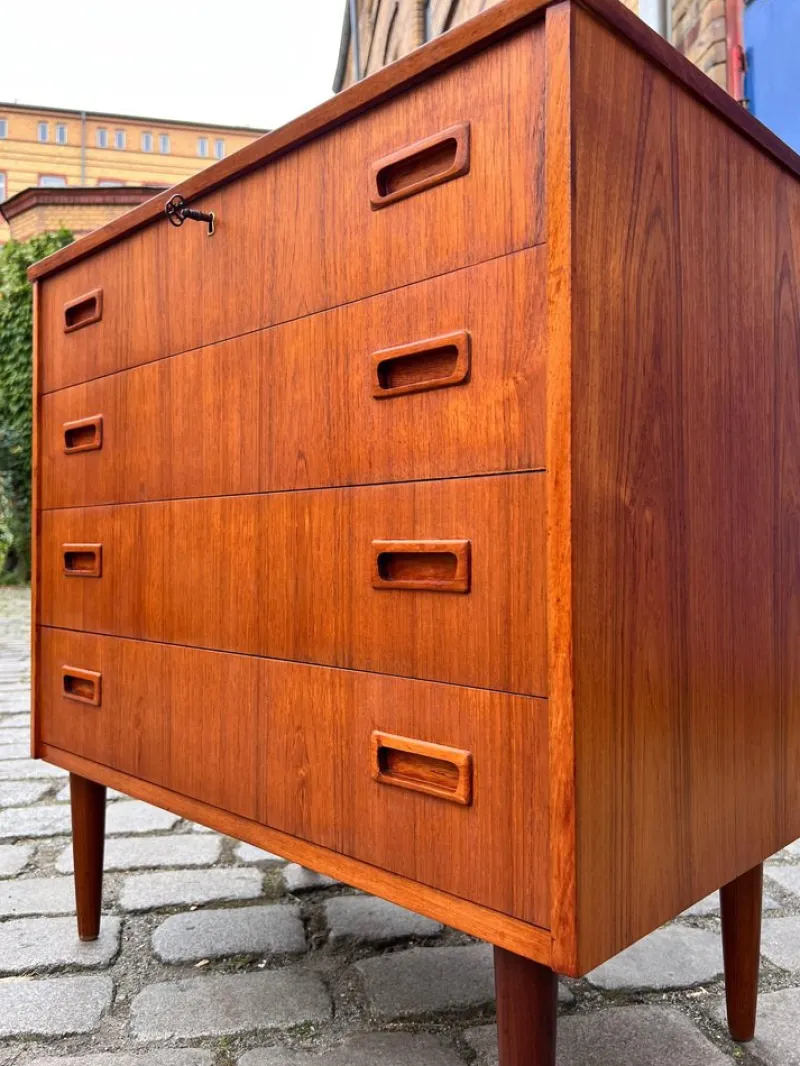 Discount Pamono Teak Chest of Drawers with Lock, Denmark