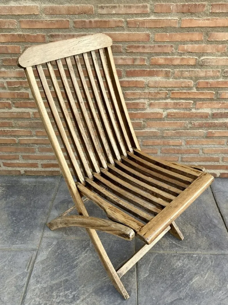 Pamono Teak Folding Deck Chair with Slat Back from Scan Com, 1960s> Garden Seating