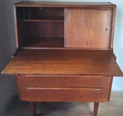 Outlet Pamono Teak Secretary with Drawers and Hidden Mirror from AG Aarhus, Denmark, 1960s