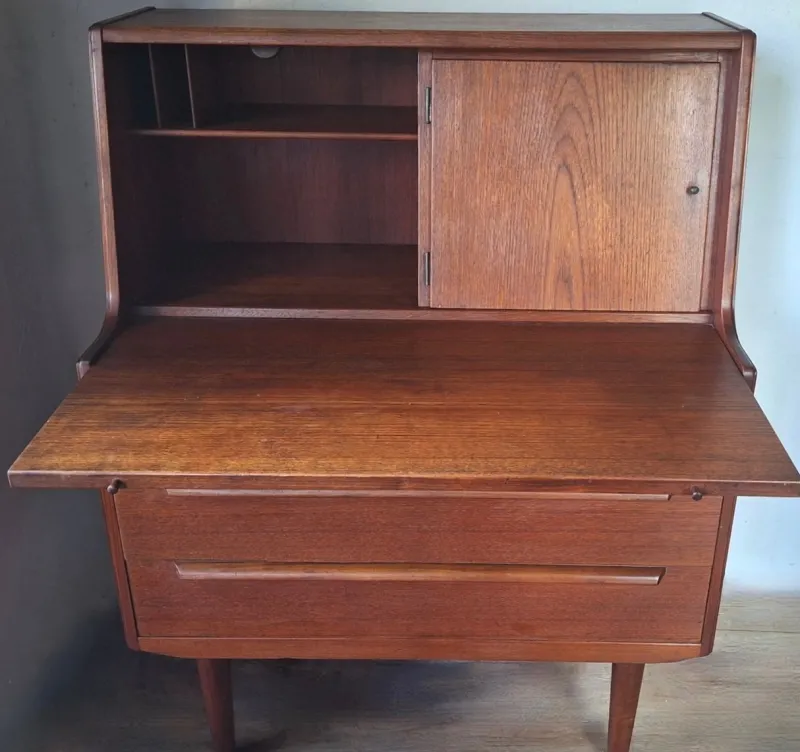 Outlet Pamono Teak Secretary with Drawers and Hidden Mirror from AG Aarhus, Denmark, 1960s