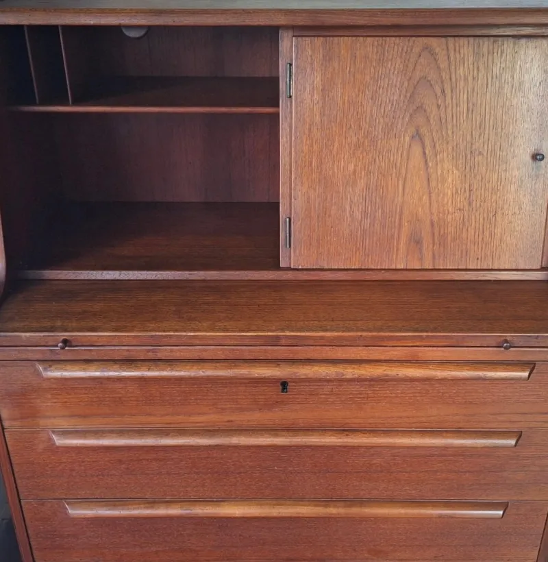 Outlet Pamono Teak Secretary with Drawers and Hidden Mirror from AG Aarhus, Denmark, 1960s