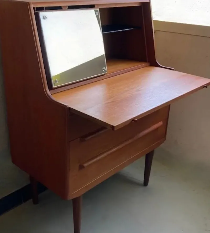 Outlet Pamono Teak Secretary with Drawers and Hidden Mirror from AG Aarhus, Denmark, 1960s