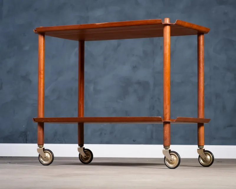 Pamono Teak Serving Bar Cart by Poul Hundevad, 1960s> Serving Bar Carts & Trolleys