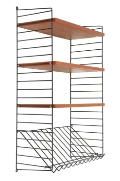 New Pamono Teak String Wall Shelf with Magazine Rack by Kajsa & Nisse Strinning, 1960s