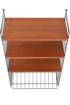 New Pamono Teak String Wall Shelf with Magazine Rack by Kajsa & Nisse Strinning, 1960s