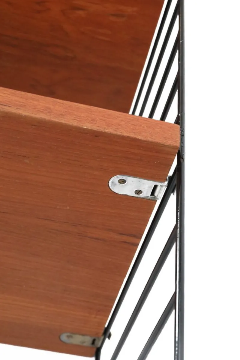 New Pamono Teak String Wall Shelf with Magazine Rack by Kajsa & Nisse Strinning, 1960s