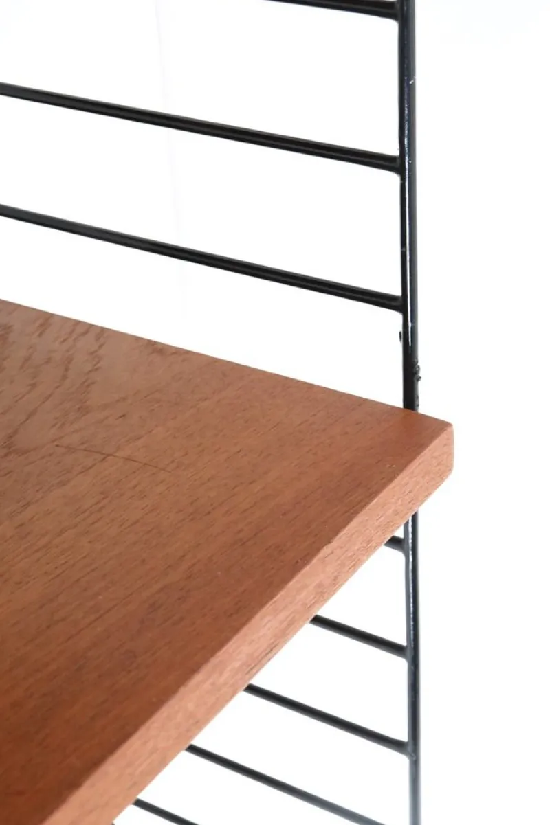 New Pamono Teak String Wall Shelf with Magazine Rack by Kajsa & Nisse Strinning, 1960s