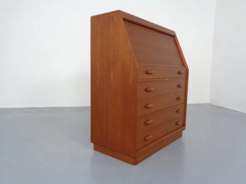 Pamono Teak Tambour Secretary from Dyrlund, 1960s> Secretaires