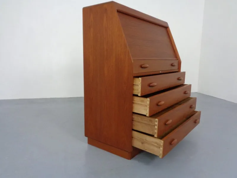 Pamono Teak Tambour Secretary from Dyrlund, 1960s> Secretaires
