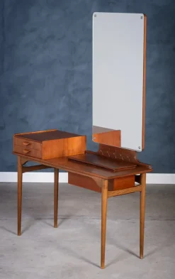 Clearance Pamono Teak Vanity Table with Mirror and Storage, Denmark, 1960s