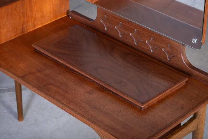 Clearance Pamono Teak Vanity Table with Mirror and Storage, Denmark, 1960s