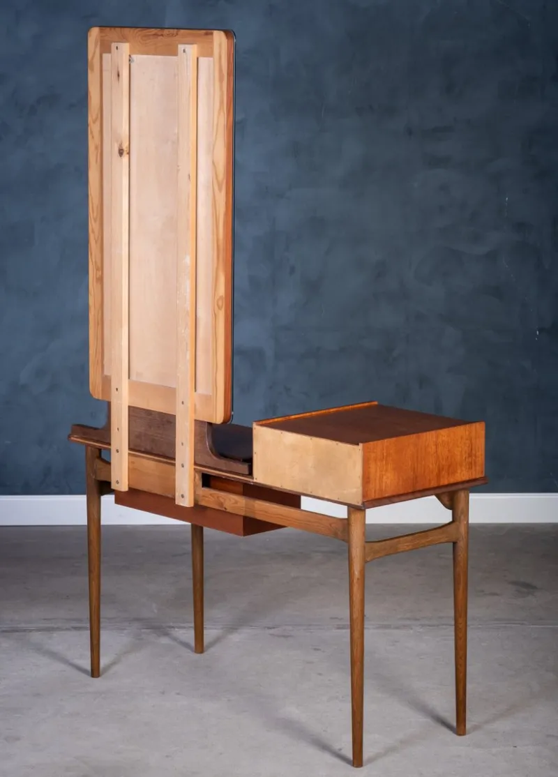 Clearance Pamono Teak Vanity Table with Mirror and Storage, Denmark, 1960s