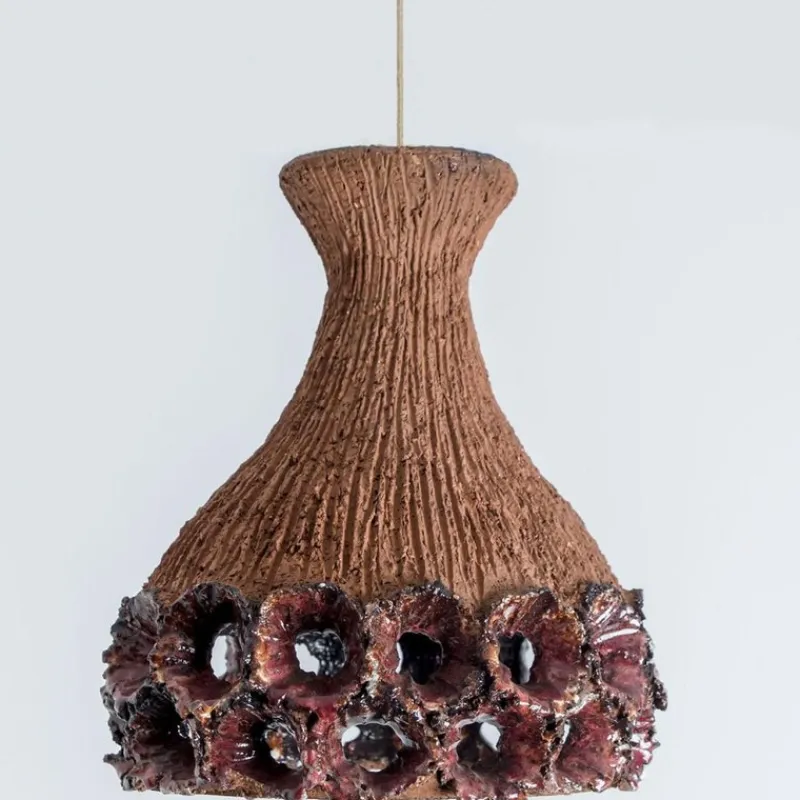 Pamono Terracotta Red Pendant in Ceramic with Holes, Denmark, 1960s> Ceiling Lights
