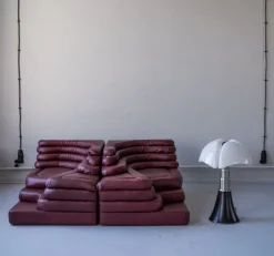 Pamono Terrazza Landscapes in Burgundy Leather by Ubald Klug for de Sede, 1970s, Set of 4> Living Room Sets