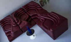 Pamono Terrazza Landscapes in Burgundy Leather by Ubald Klug for de Sede, 1970s, Set of 4><noscript><img width=