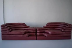 Pamono Terrazza Landscapes in Burgundy Leather by Ubald Klug for de Sede, 1970s, Set of 4><noscript><img width=