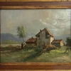 Pamono Tessari, Farmhouse in the Countryside, 19th Century, Oil Painting on Panel, Framed> Painting