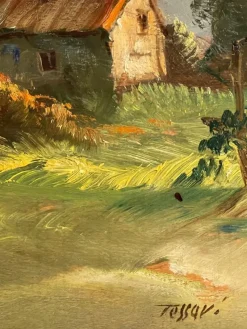 Pamono Tessari, Farmhouse in the Countryside, 19th Century, Oil Painting on Panel, Framed><noscript><img width=