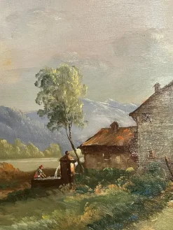 Pamono Tessari, Farmhouse in the Countryside, 19th Century, Oil Painting on Panel, Framed><noscript><img width=
