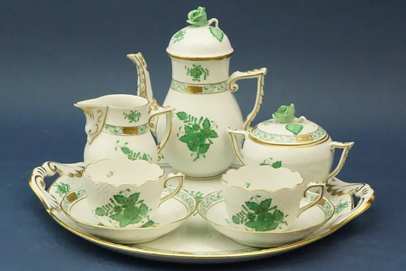 Discount Pamono Tete À Tete Coffee Service with Tray in Porcelain with Apponyi Decoration from Herend, Hungary, 1930s, Set of 8