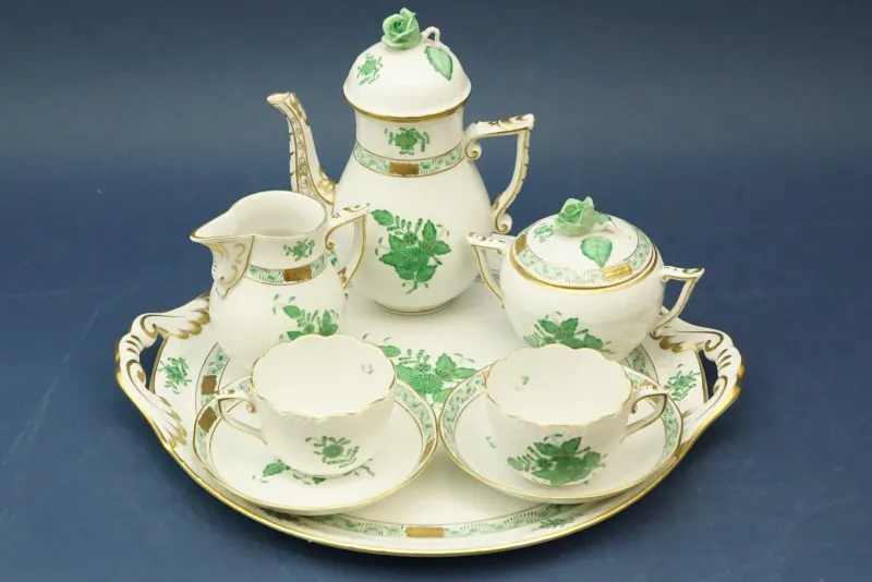 Discount Pamono Tete À Tete Coffee Service with Tray in Porcelain with Apponyi Decoration from Herend, Hungary, 1930s, Set of 8