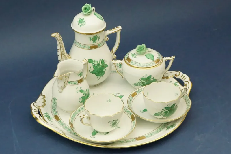 Discount Pamono Tete À Tete Coffee Service with Tray in Porcelain with Apponyi Decoration from Herend, Hungary, 1930s, Set of 8