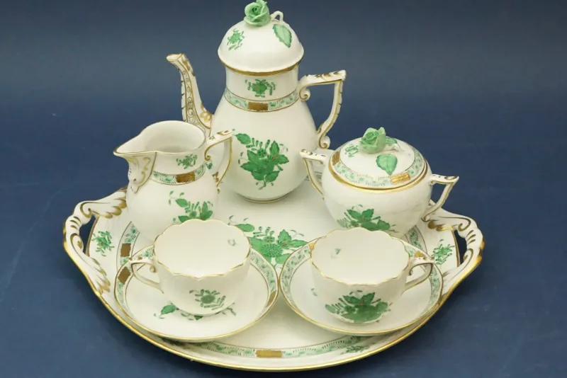 Discount Pamono Tete À Tete Coffee Service with Tray in Porcelain with Apponyi Decoration from Herend, Hungary, 1930s, Set of 8