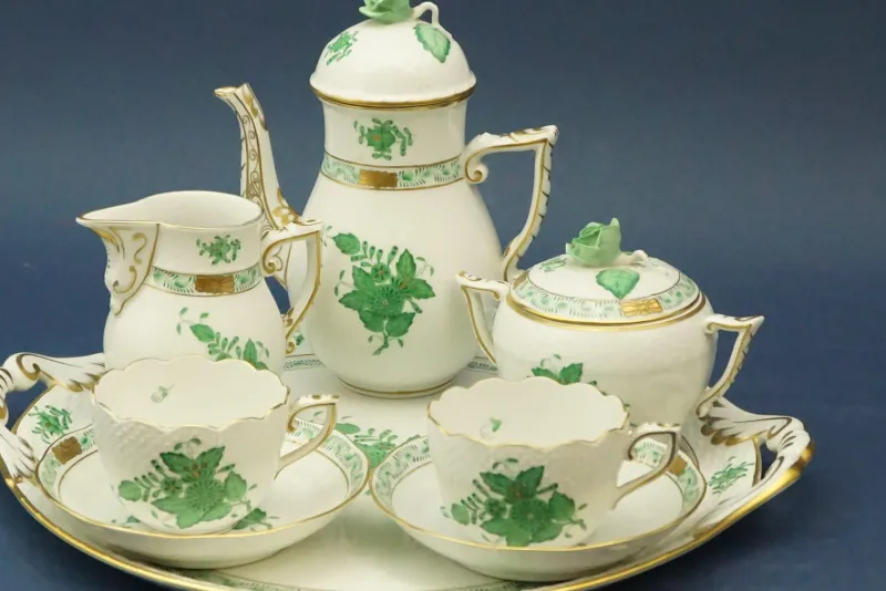 Discount Pamono Tete À Tete Coffee Service with Tray in Porcelain with Apponyi Decoration from Herend, Hungary, 1930s, Set of 8