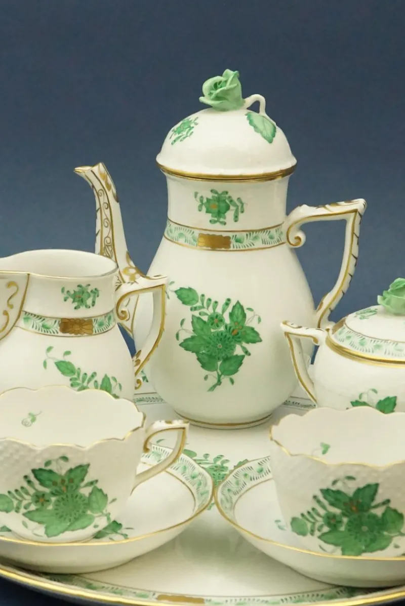 Discount Pamono Tete À Tete Coffee Service with Tray in Porcelain with Apponyi Decoration from Herend, Hungary, 1930s, Set of 8