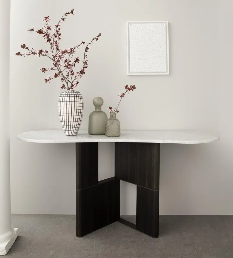 Pamono Tetris Laguna Oak and Marble Console by Morica Design> Tables|Console Tables