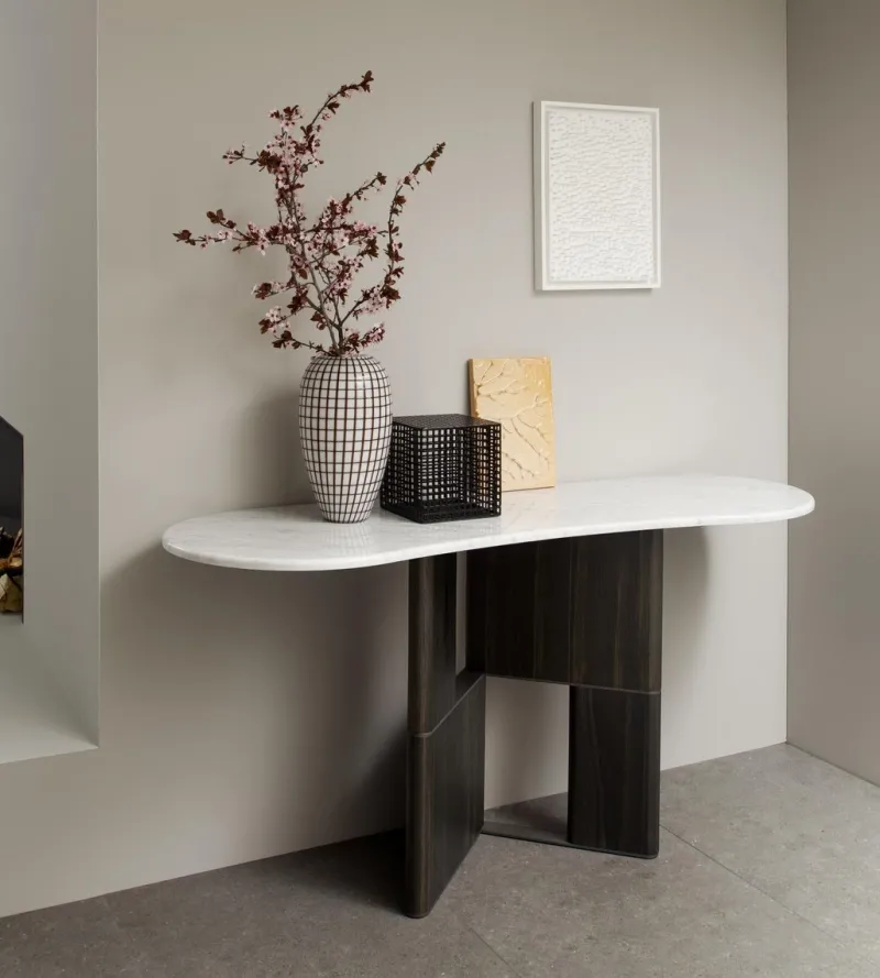 Pamono Tetris Laguna Oak and Marble Console by Morica Design> Tables|Console Tables