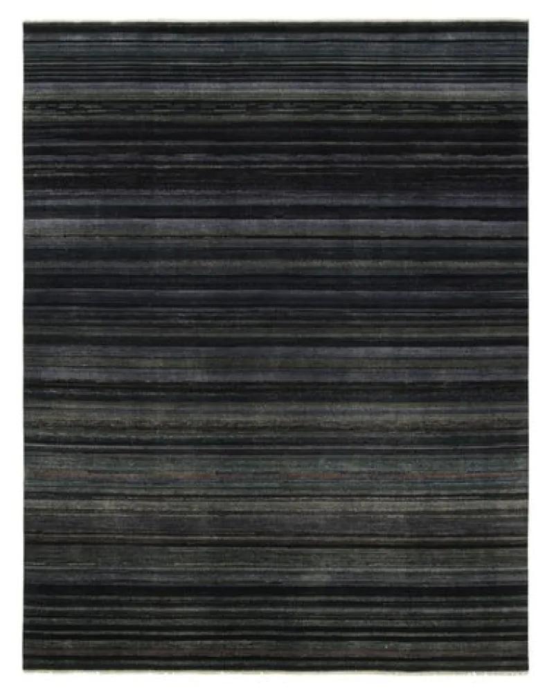 Pamono Textural Rug in Grisaille Blue and Black Stripes and Stripe from R&K Principal Jahanshah Nazmiyal> Carpets & Textiles|Carpets & Textiles