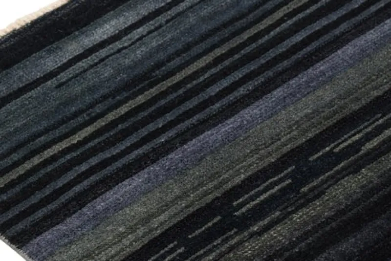 Pamono Textural Rug in Grisaille Blue and Black Stripes and Stripe from R&K Principal Jahanshah Nazmiyal> Carpets & Textiles|Carpets & Textiles