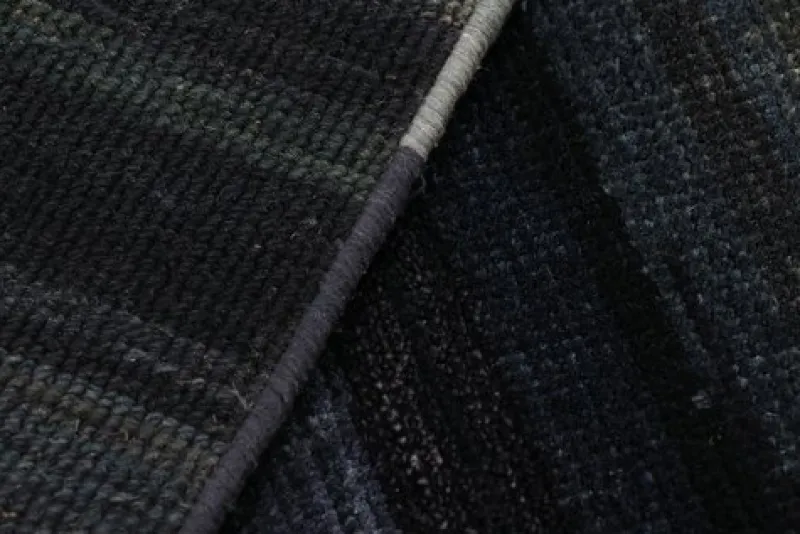 Pamono Textural Rug in Grisaille Blue and Black Stripes and Stripe from R&K Principal Jahanshah Nazmiyal> Carpets & Textiles|Carpets & Textiles
