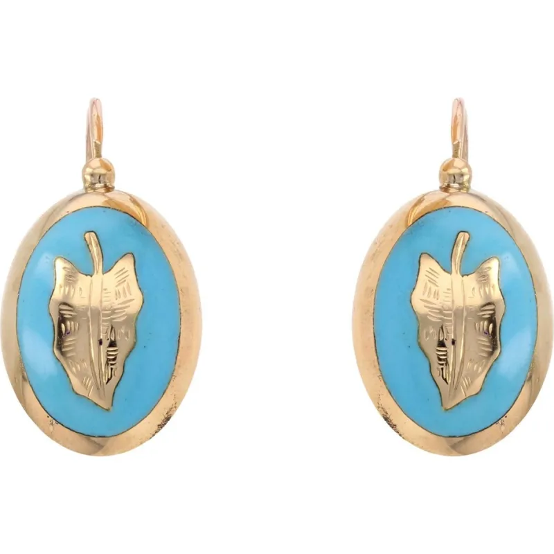 Online Pamono 19th Century 18 Karat French Yellow Gold Lever- Back & Blue Enamel Earrings, Set of 2
