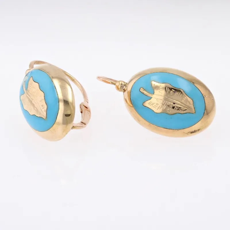 Online Pamono 19th Century 18 Karat French Yellow Gold Lever- Back & Blue Enamel Earrings, Set of 2