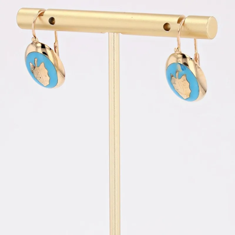 Online Pamono 19th Century 18 Karat French Yellow Gold Lever- Back & Blue Enamel Earrings, Set of 2