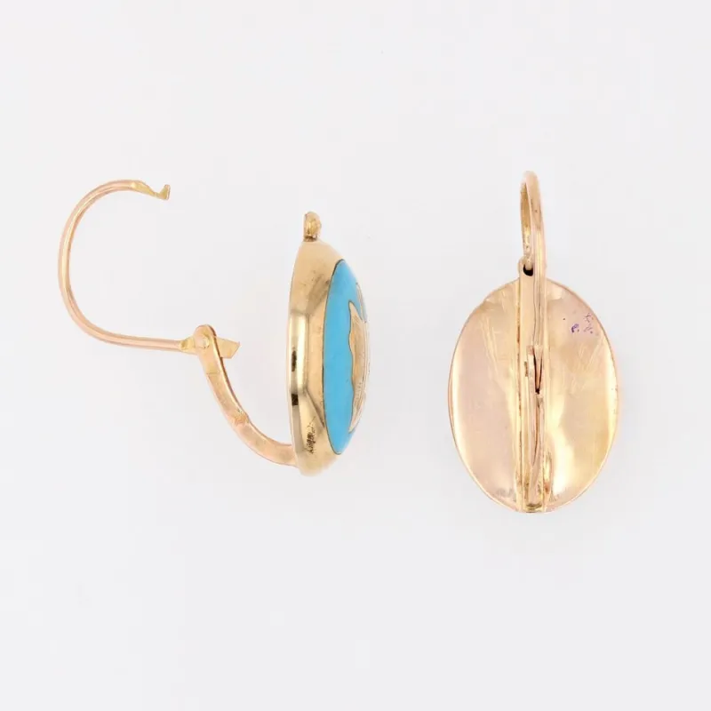 Online Pamono 19th Century 18 Karat French Yellow Gold Lever- Back & Blue Enamel Earrings, Set of 2