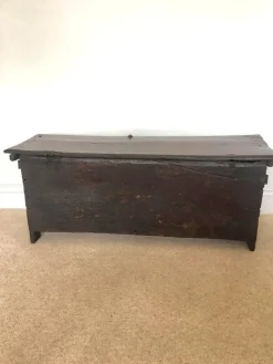 Clearance Pamono 18th Century Antique Carved Oak Coffer