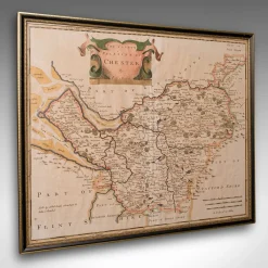 Pamono 18th Century Antique English Framed Cartography County Map of Cheshire from Robert Morden