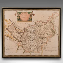 Pamono 18th Century Antique English Framed Cartography County Map of Cheshire from Robert Morden