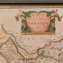 Pamono 18th Century Antique English Framed Cartography County Map of Cheshire from Robert Morden