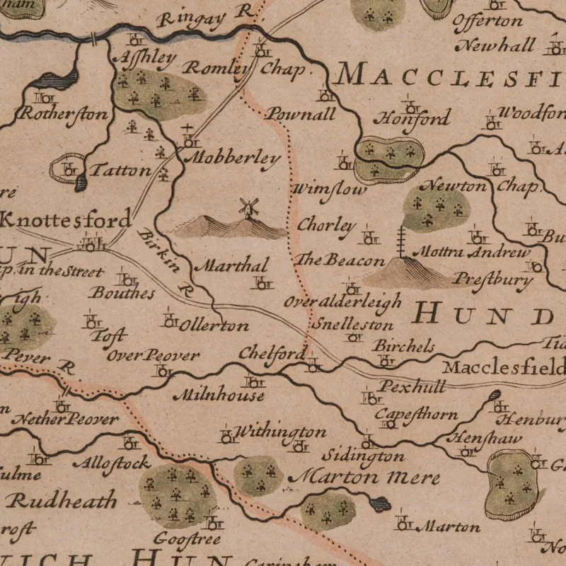 Pamono 18th Century Antique English Framed Cartography County Map of Cheshire from Robert Morden